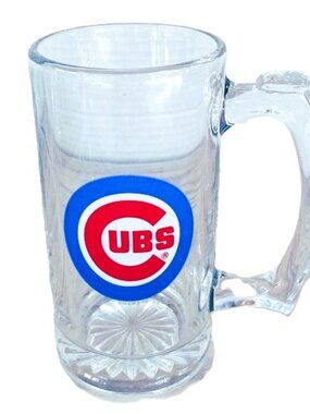 Chicago Cubs MLB Baseball Clear Glass Mug Stein with Emblem 12 oz